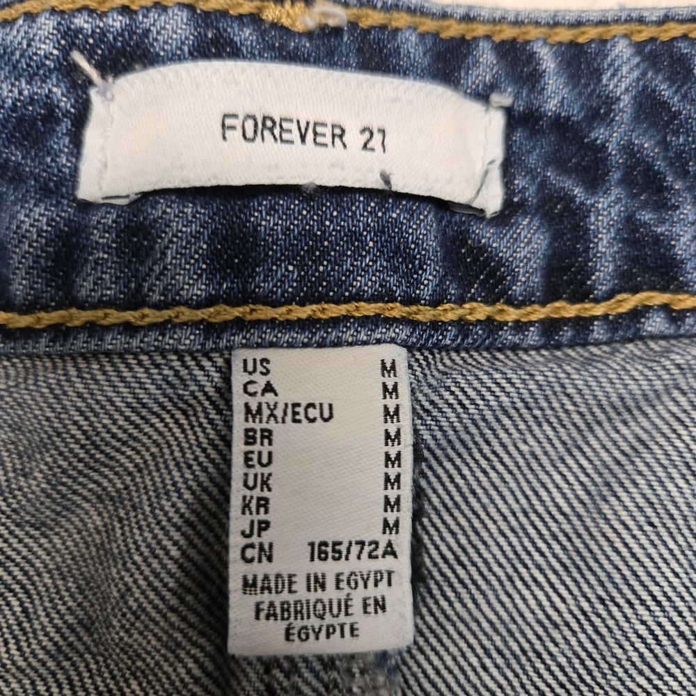 Forever 21 Dark Wash Denim Mini Skirt Raw Hem Blue 100% Cotton Womens Size Med - Picture 3 of 6